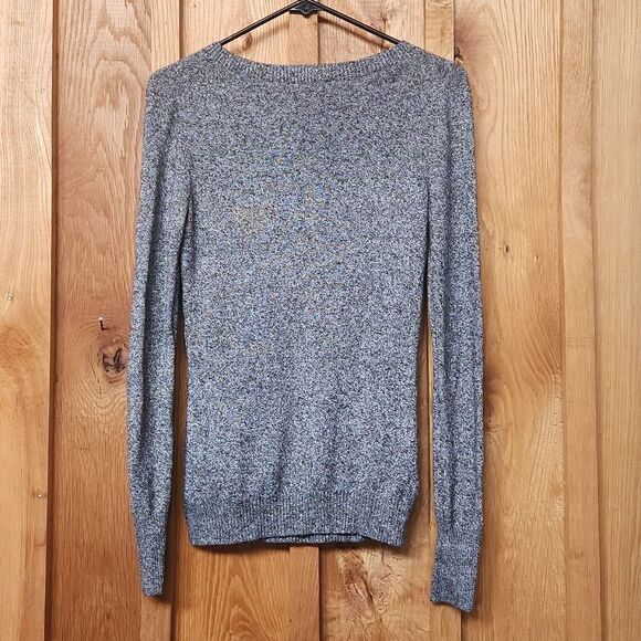 Express Crew Neck Bodycon Lightweight Multi Knit Sweater, Medium, Black & Grey - Picture 2 of 6